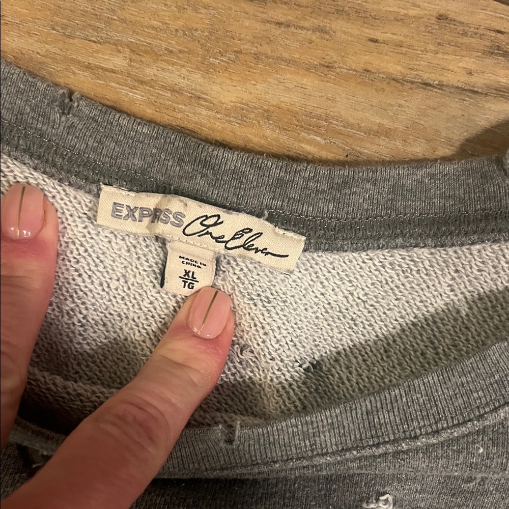 Express Gray Distressed Sweatshirt - Picture 5 of 6